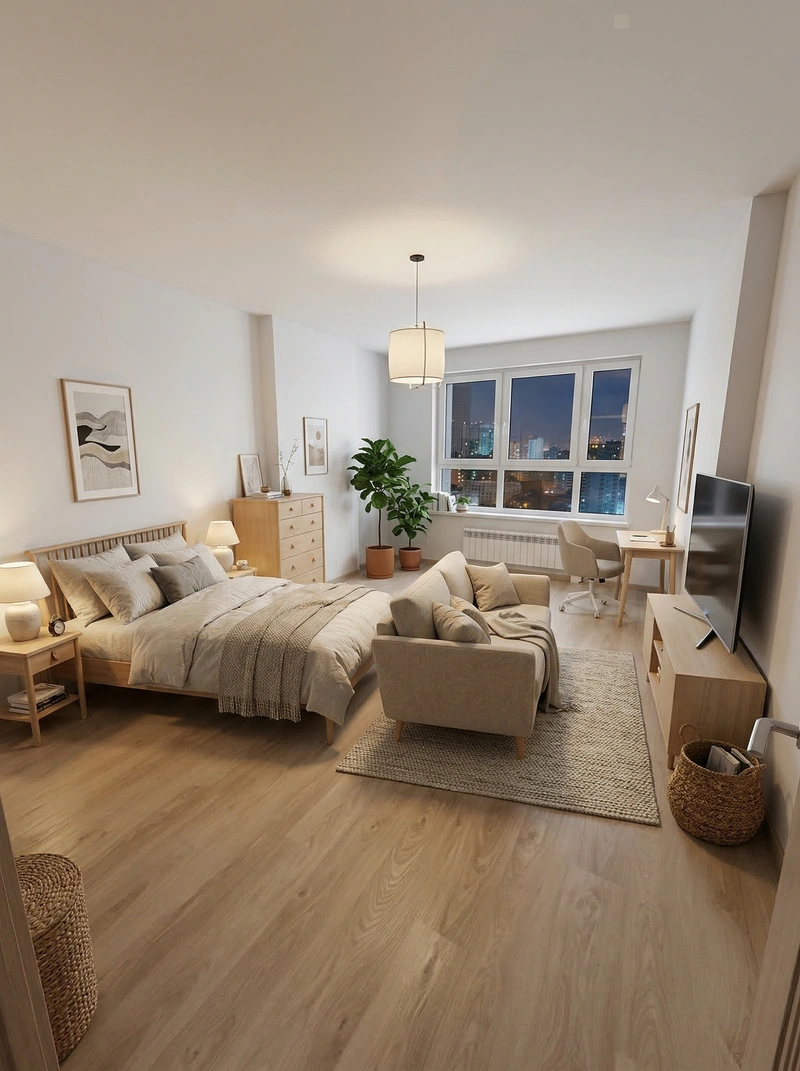 Дизайн спальни в стиле Хюгге — фото интерьера от нейросети RoomGPT