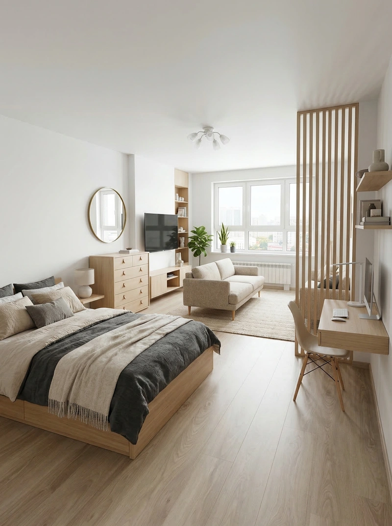 Дизайн спальни в стиле Сканди — фото интерьера от нейросети RoomGPT