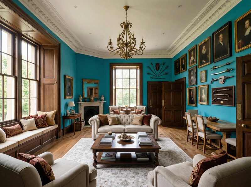 Дизайн гостиной в стиле Британский — фото интерьера от нейросети RoomGPT