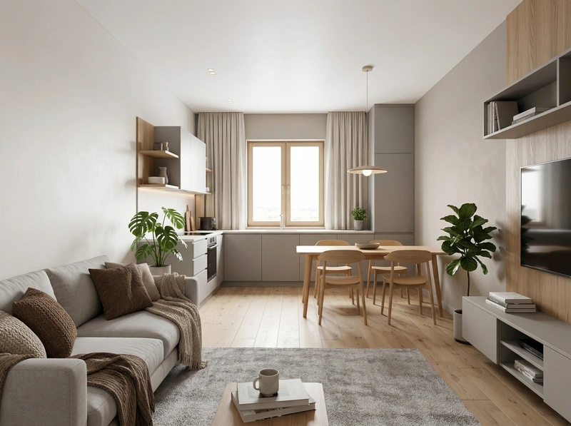 Дизайн гостиной в стиле Хюгге — фото интерьера от нейросети RoomGPT