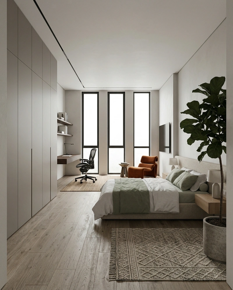 Дизайн спальни в стиле Минимализм — фото интерьера от нейросети RoomGPT
