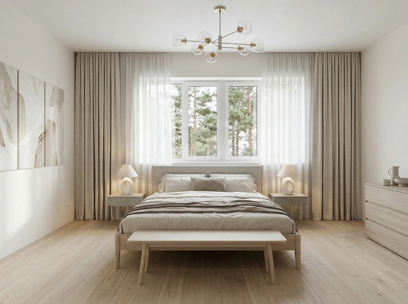 Дизайн спальни в стиле Сканди — фото интерьера от нейросети RoomGPT