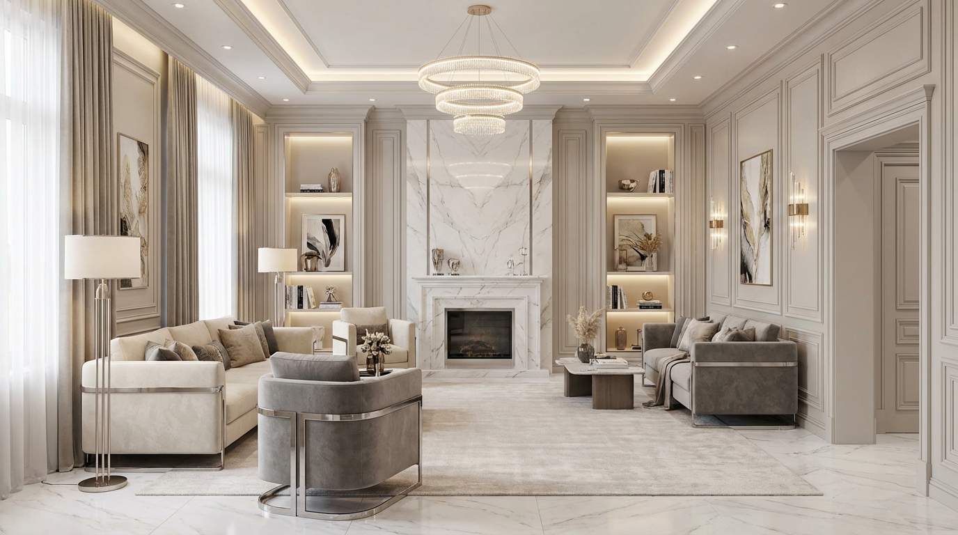 Дизайн гостиной в стиле Классика — фото интерьера от нейросети RoomGPT