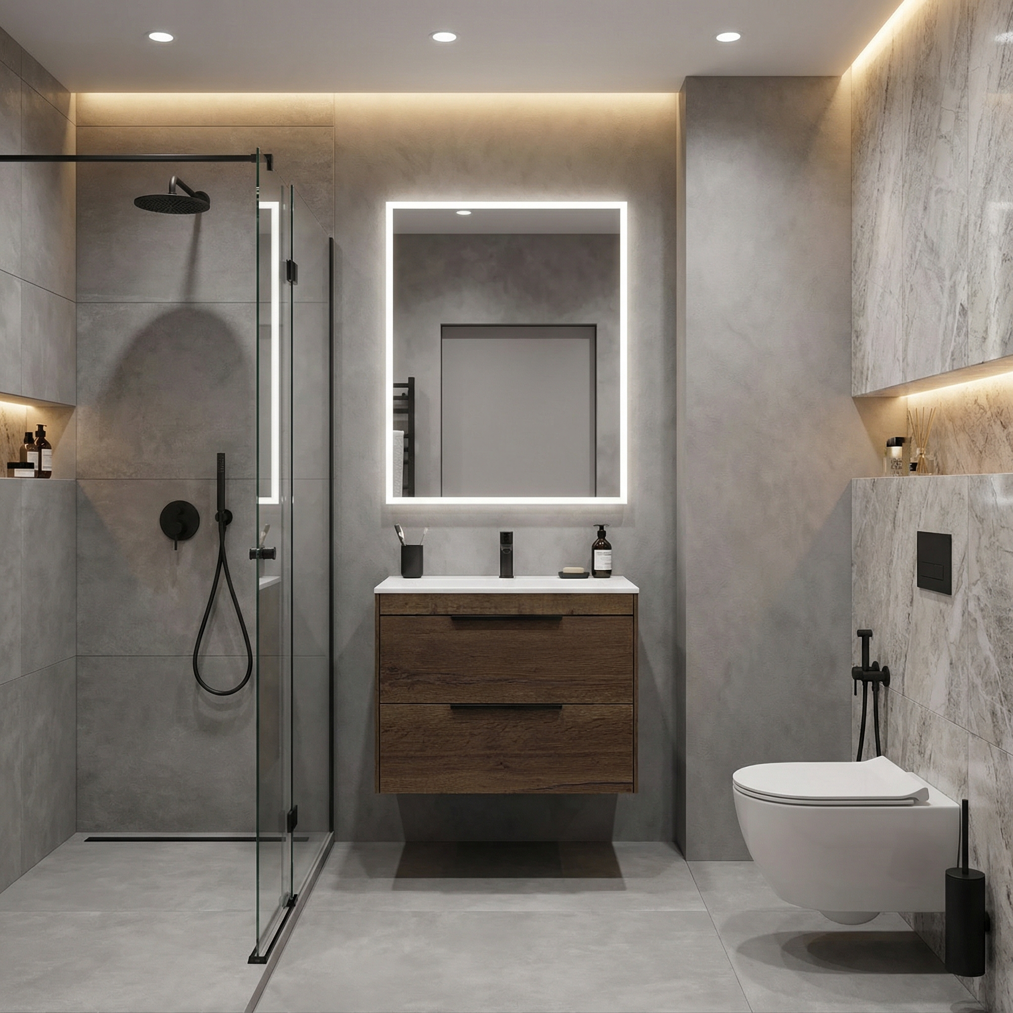 Дизайн ванной в стиле Контемпорари — фото интерьера от нейросети RoomGPT