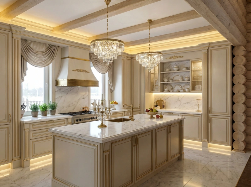 Дизайн интерьера в стиле Неоклассика — Кухня от нейросети RoomGPT
