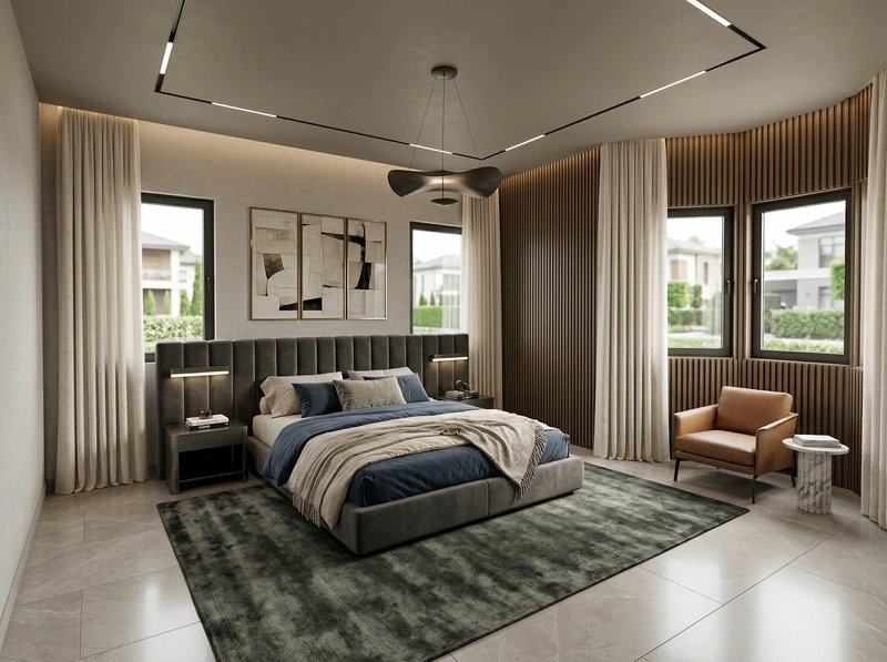 Дизайн интерьера в стиле Контемпорари — Спальня от нейросети RoomGPT