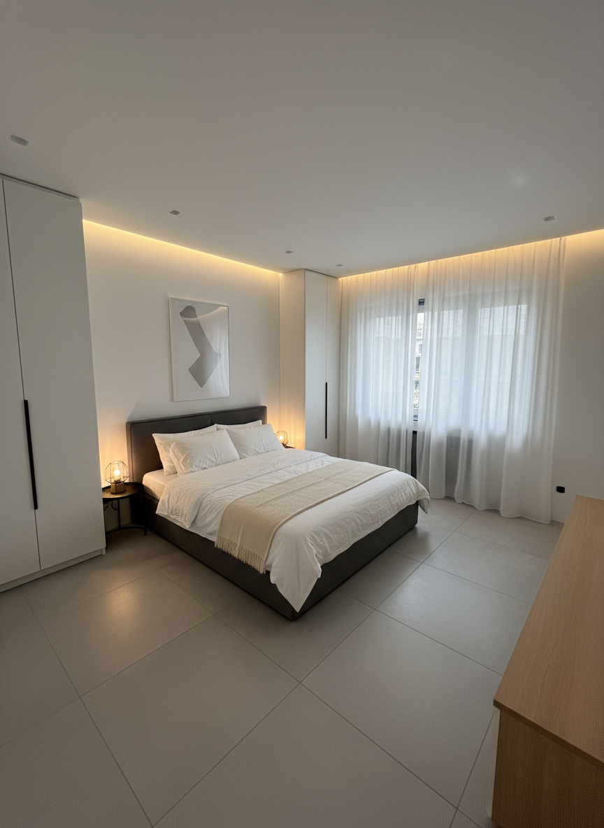 Дизайн спальни в стиле Минимализм — фото интерьера от нейросети RoomGPT