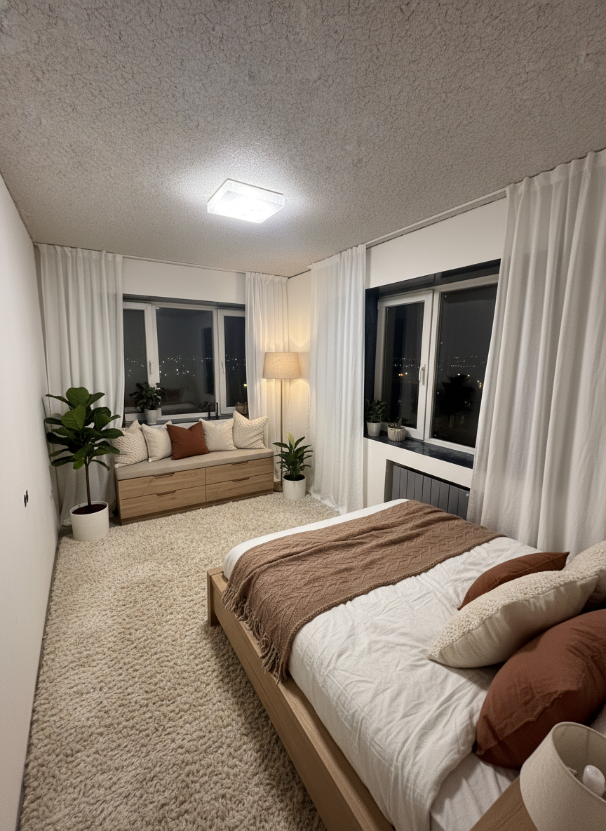 Дизайн спальни в стиле Хюгге — фото интерьера от нейросети RoomGPT