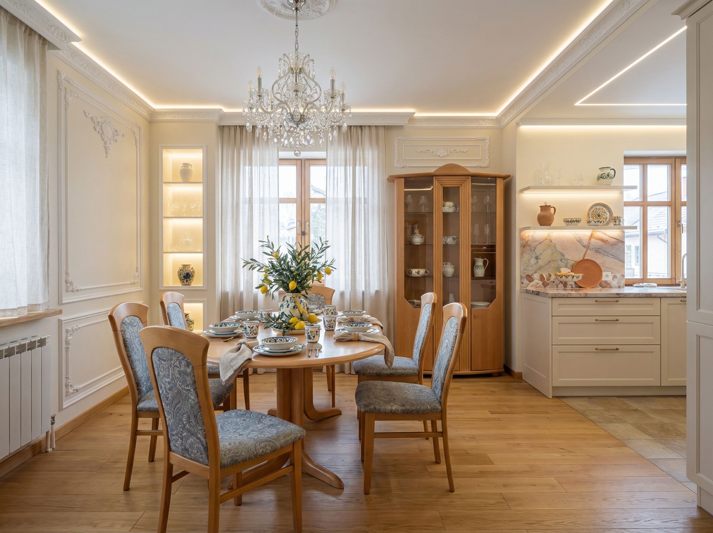 Дизайн кухни в стиле Классика — фото интерьера от нейросети RoomGPT