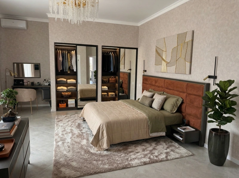 Дизайн спальни в стиле Контемпорари — фото интерьера от нейросети RoomGPT