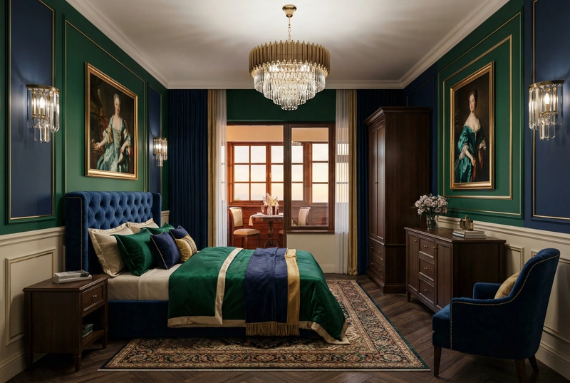 Дизайн спальни в стиле Британский — фото интерьера от нейросети RoomGPT