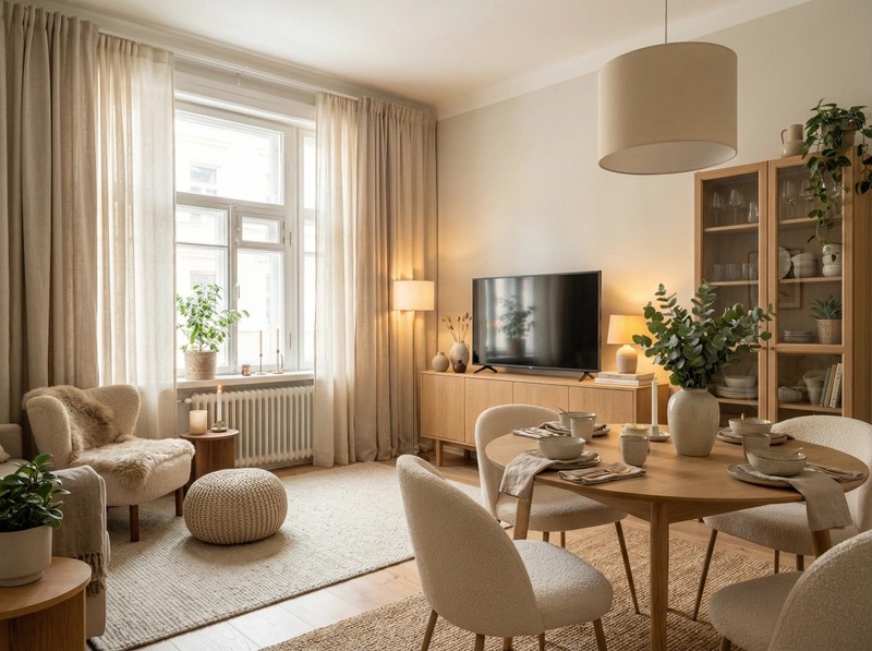 Дизайн интерьера в стиле Хюгге — Гостиная от нейросети RoomGPT