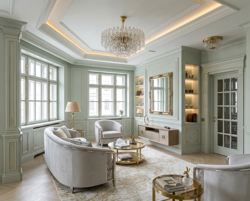 Дизайн интерьера в стиле Неоклассика — Гостиная от нейросети RoomGPT