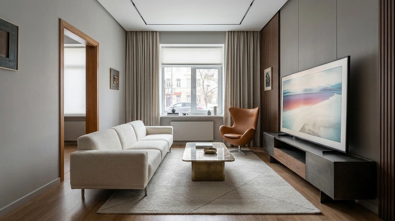 Дизайн гостиной в стиле Контемпорари — фото интерьера от нейросети RoomGPT