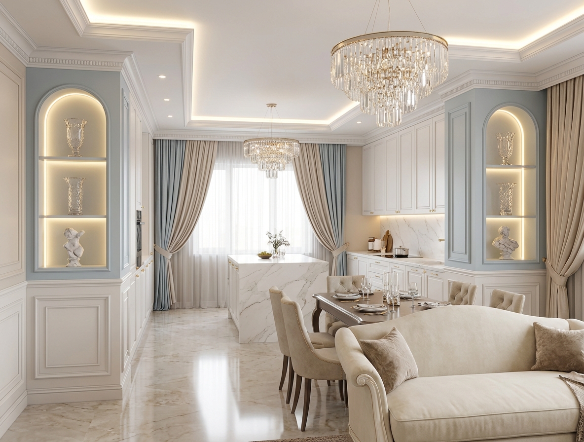 Дизайн кухни в стиле Классика — фото интерьера от нейросети RoomGPT