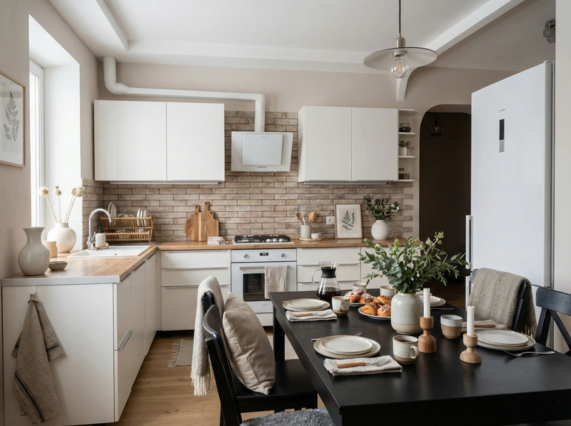 Дизайн интерьера в стиле Сканди — Кухня от нейросети RoomGPT