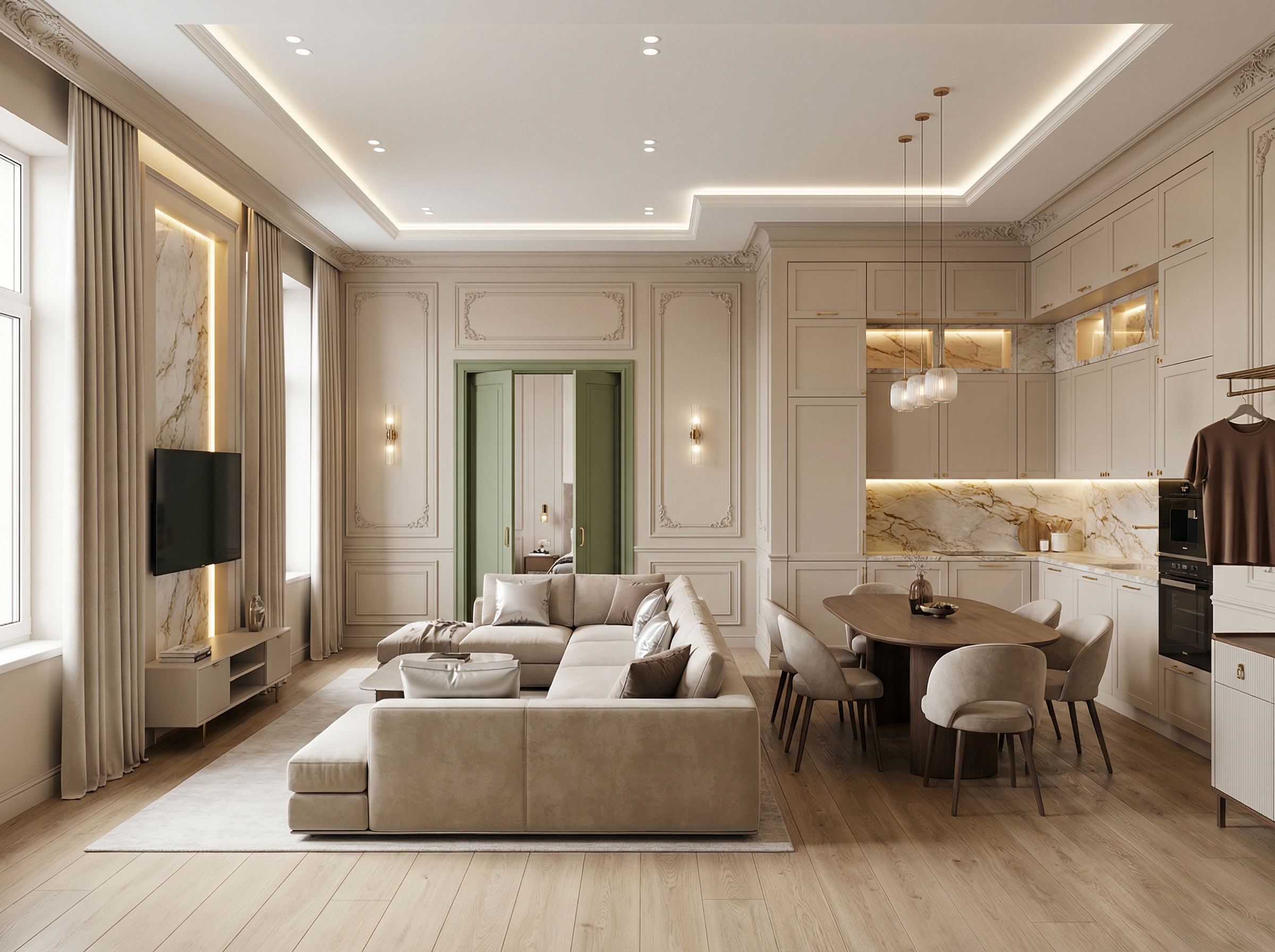 Дизайн гостиной в стиле Классика — фото интерьера от нейросети RoomGPT