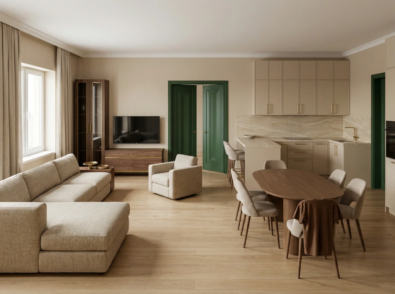 Дизайн интерьера в стиле Контемпорари — Гостиная от нейросети RoomGPT