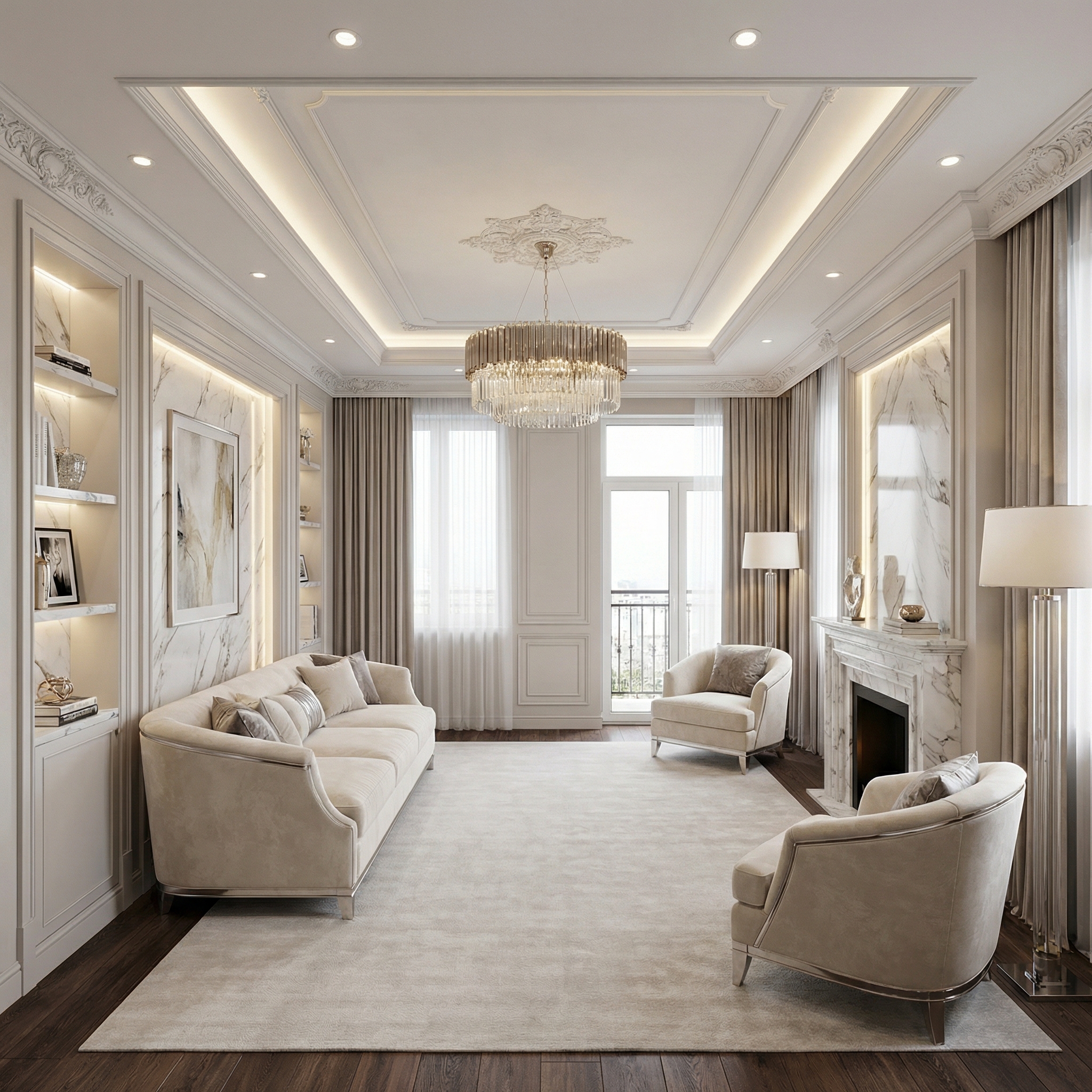 Дизайн гостиной в стиле Классика — фото интерьера от нейросети RoomGPT