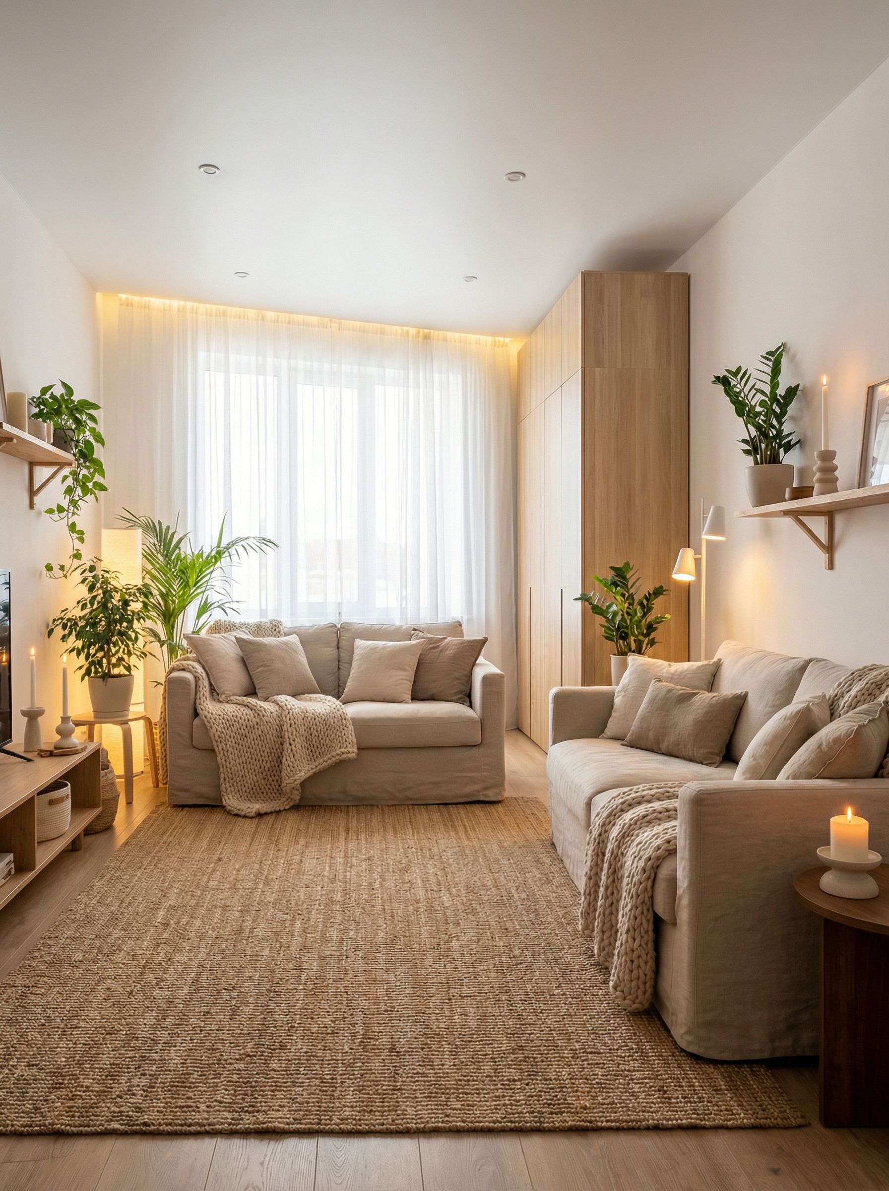 Дизайн гостиной в стиле Хюгге — фото интерьера от нейросети RoomGPT