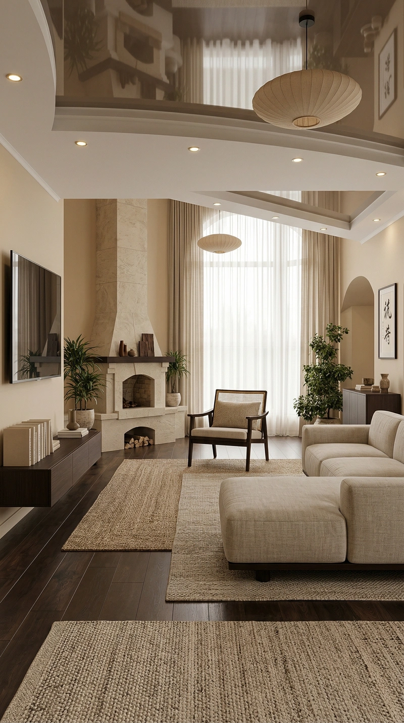 Дизайн гостиной в стиле Japandi — фото интерьера от нейросети RoomGPT