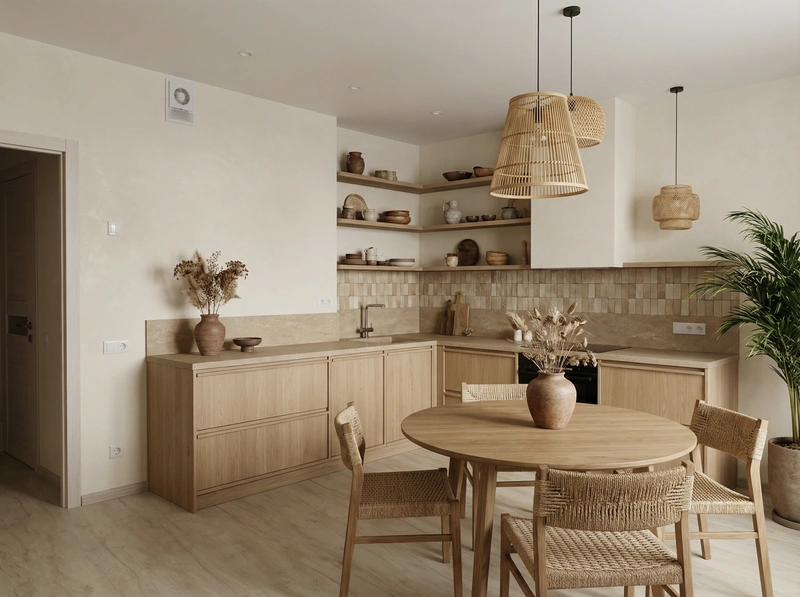 Дизайн кухни в стиле Japandi — фото интерьера от нейросети RoomGPT