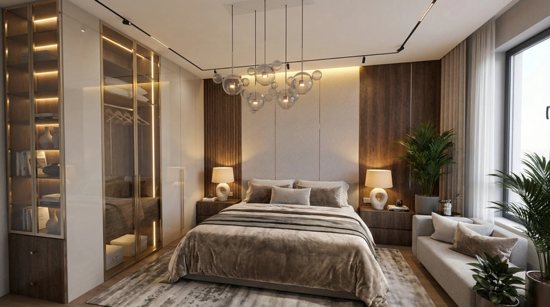 Дизайн интерьера в стиле Контемпорари — Спальня от нейросети RoomGPT