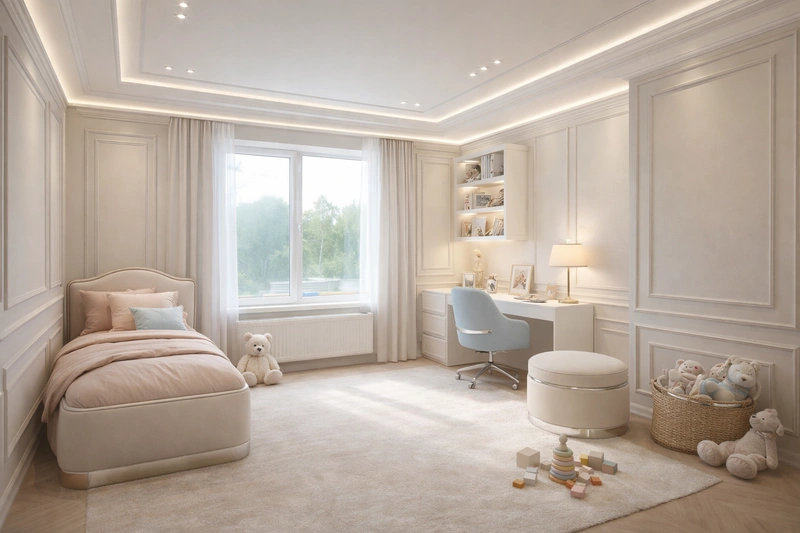 Дизайн детской в стиле Неоклассика — фото интерьера от нейросети RoomGPT