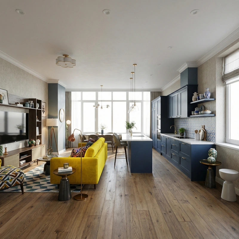 Дизайн интерьера в стиле Эклектика — Кухня от нейросети RoomGPT