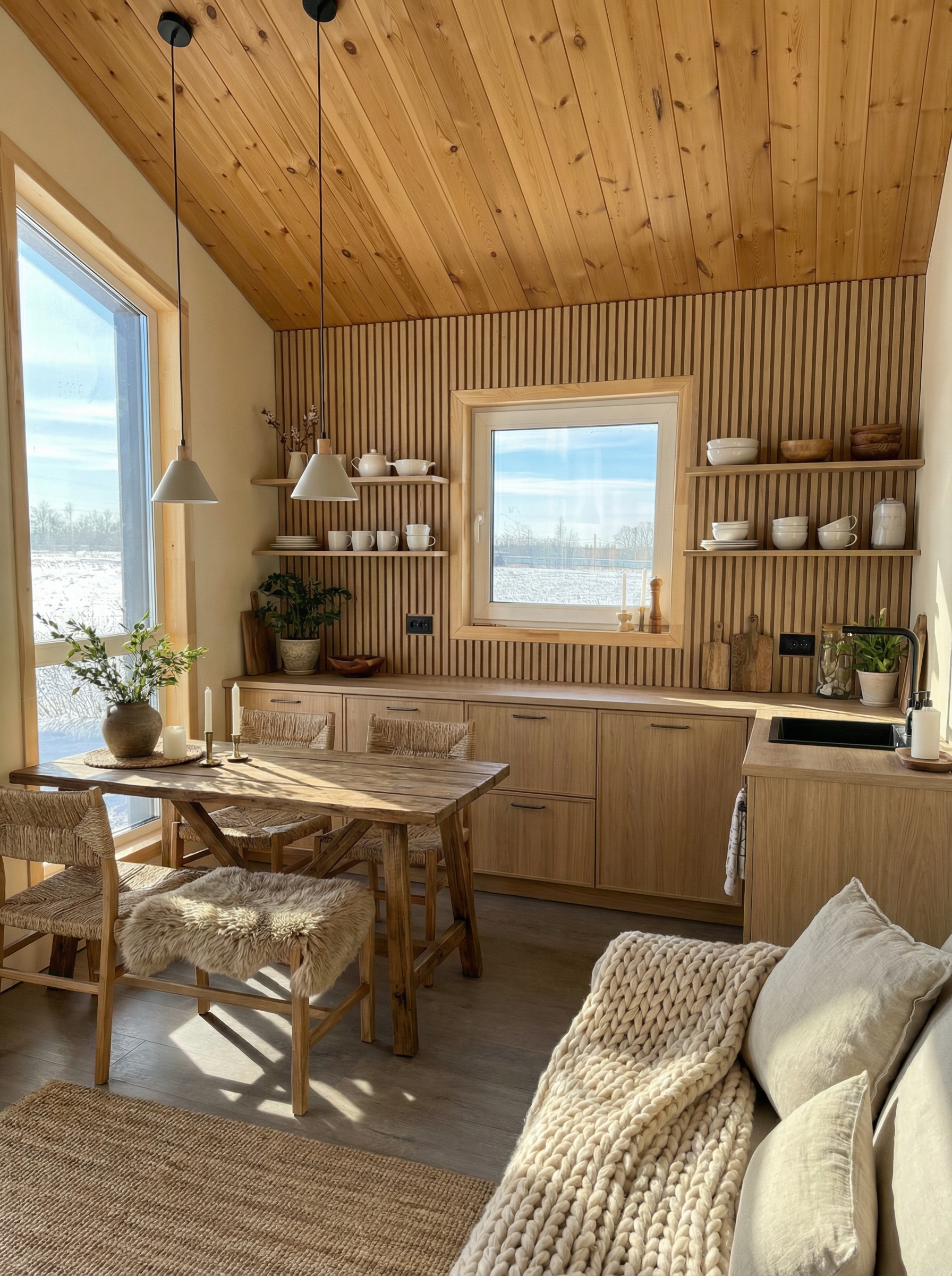 Дизайн кухни в стиле Хюгге — фото интерьера от нейросети RoomGPT