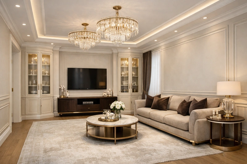 Дизайн гостиной в стиле Неоклассика — фото интерьера от нейросети RoomGPT