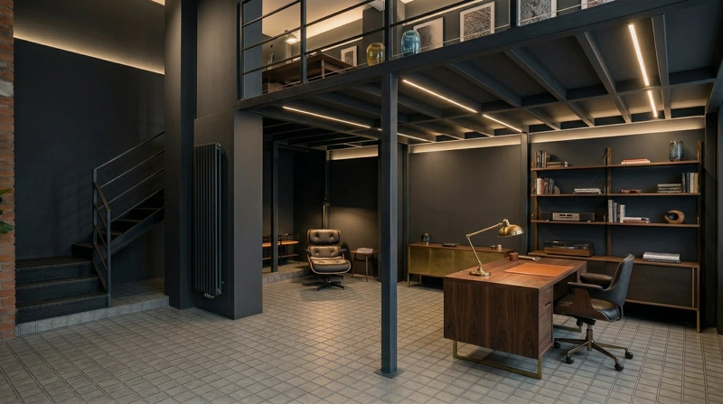 Дизайн интерьера в стиле Лофт — Кабинет от нейросети RoomGPT