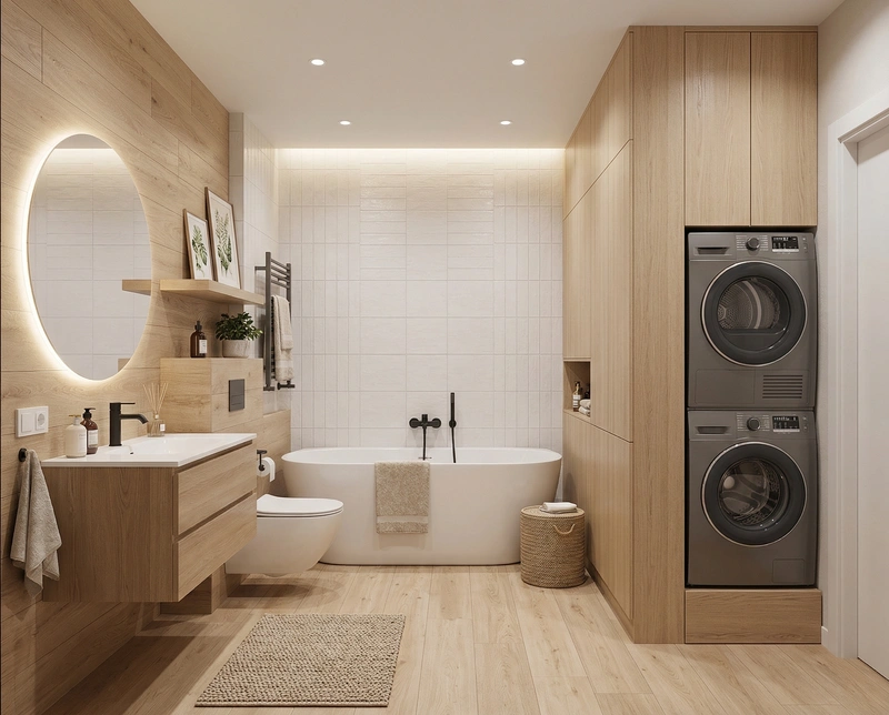 Дизайн ванной в стиле Сканди — фото интерьера от нейросети RoomGPT