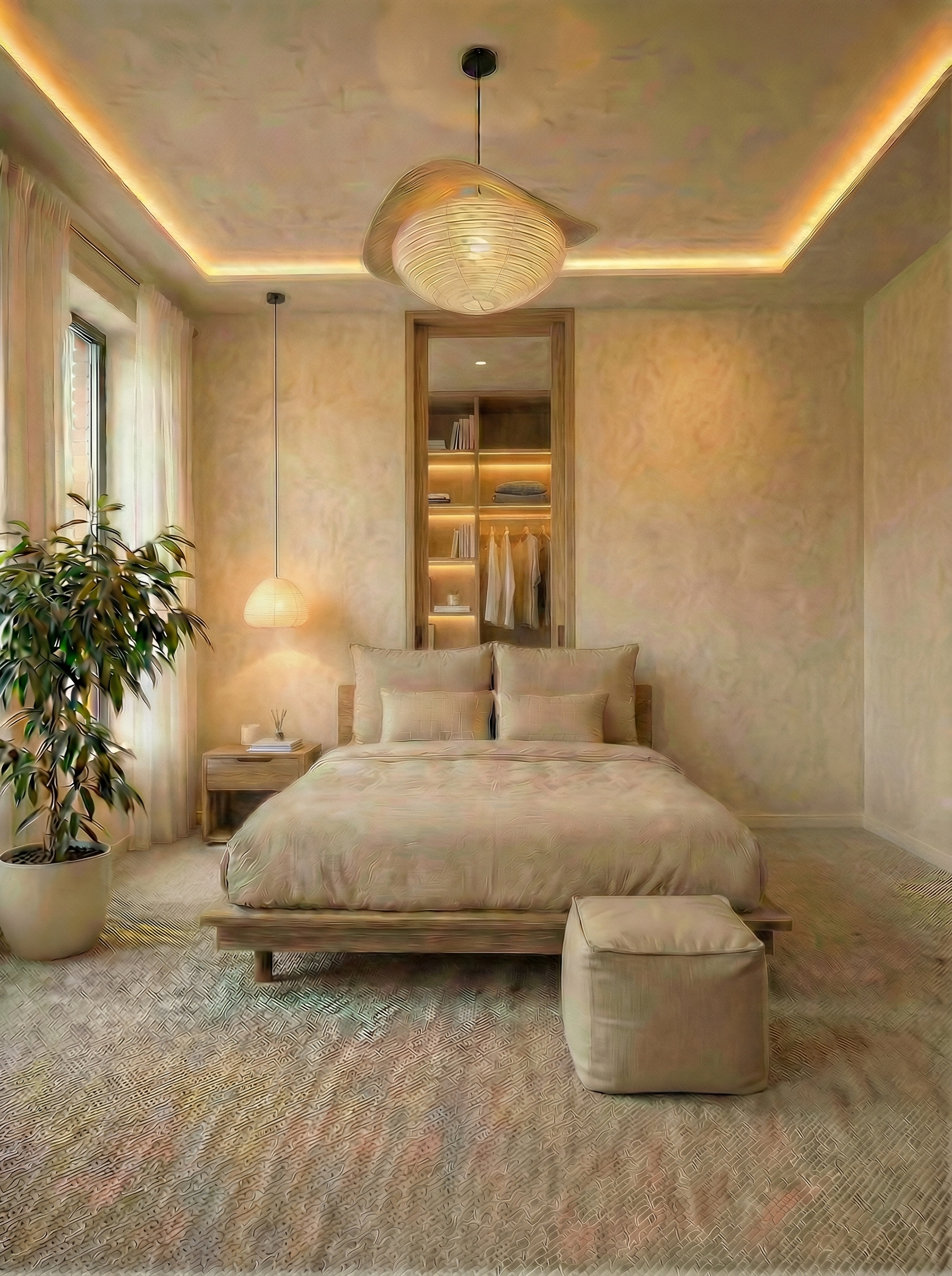 Дизайн спальни в стиле Japandi — фото интерьера от нейросети RoomGPT