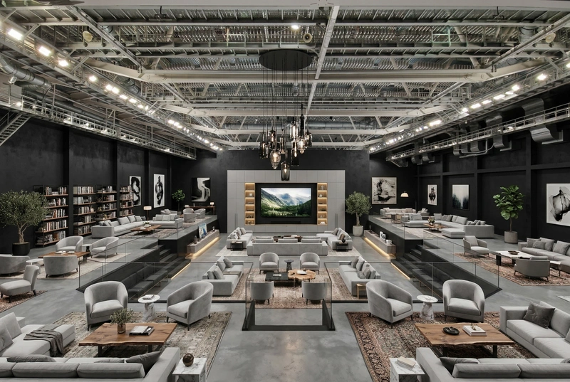 Дизайн гостиной в стиле Лофт — фото интерьера от нейросети RoomGPT