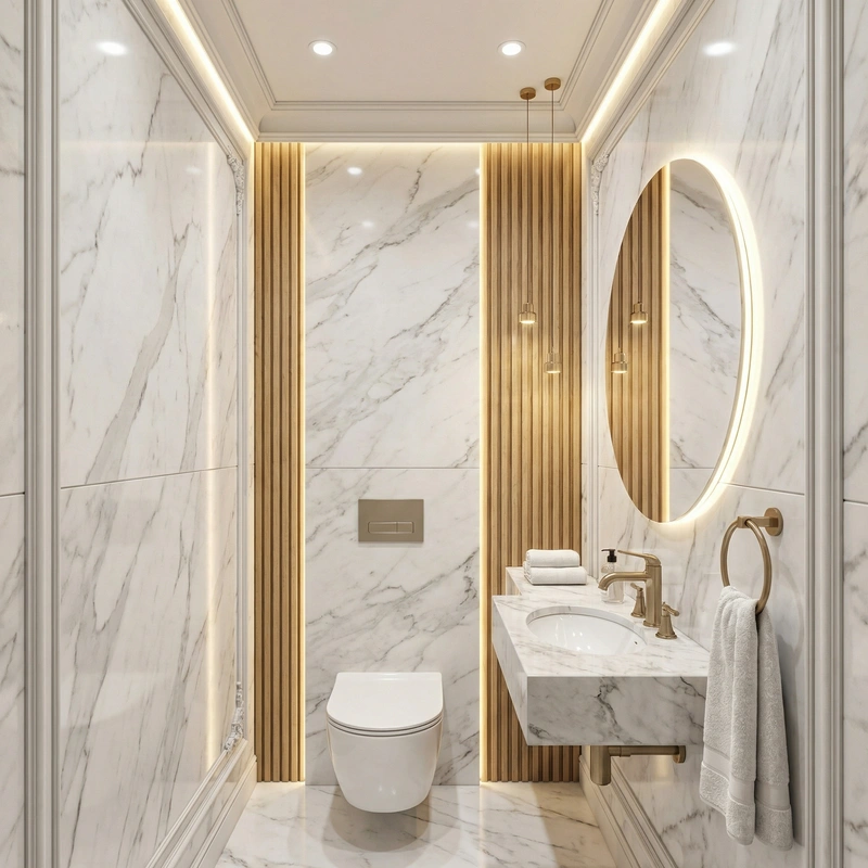 Дизайн ванной в стиле Неоклассика — фото интерьера от нейросети RoomGPT