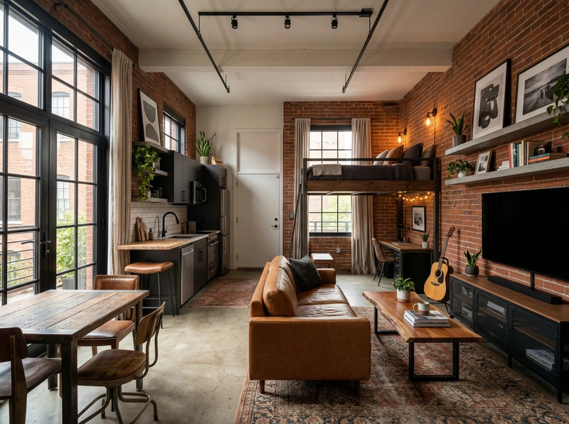 Дизайн гостиной в стиле Лофт — фото интерьера от нейросети RoomGPT