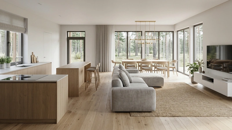 Дизайн гостиной в стиле Сканди — фото интерьера от нейросети RoomGPT