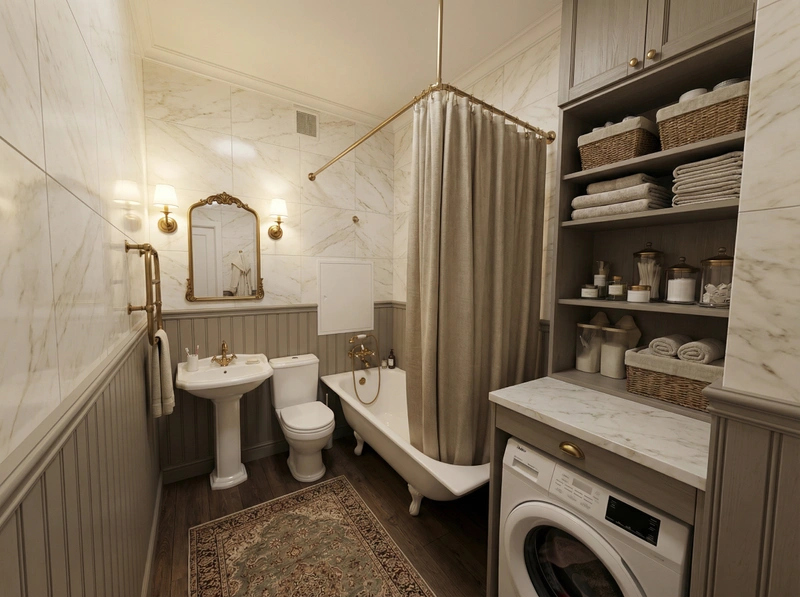 Дизайн ванной в стиле Классика — фото интерьера от нейросети RoomGPT