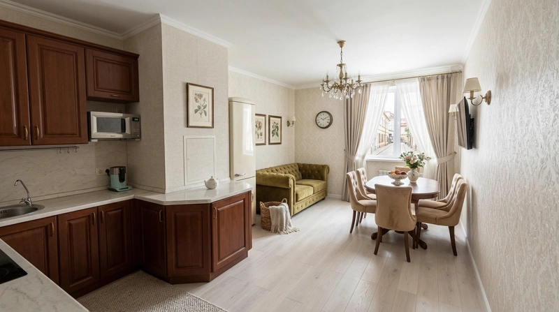 Дизайн кухни в стиле Классика — фото интерьера от нейросети RoomGPT