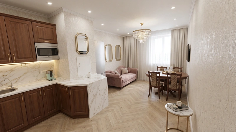 Дизайн кухни в стиле Неоклассика — фото интерьера от нейросети RoomGPT