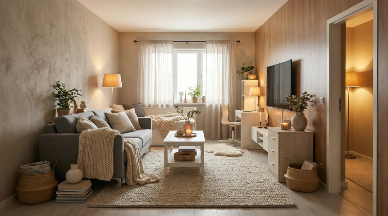 Дизайн интерьера в стиле Хюгге — Гостиная от нейросети RoomGPT