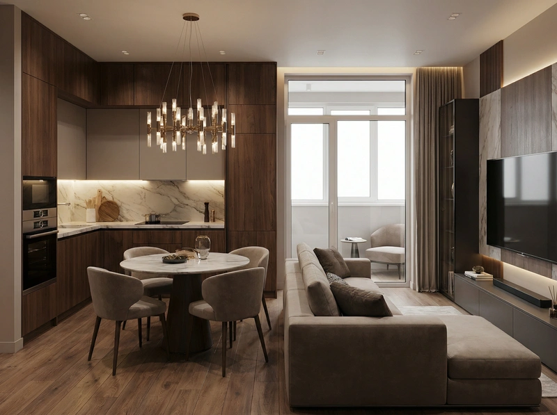 Дизайн интерьера в стиле Контемпорари — Гостиная от нейросети RoomGPT