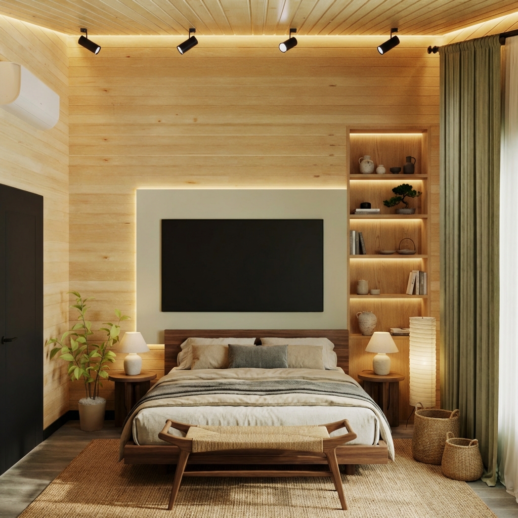 Дизайн спальни в стиле Japandi — фото интерьера от нейросети RoomGPT