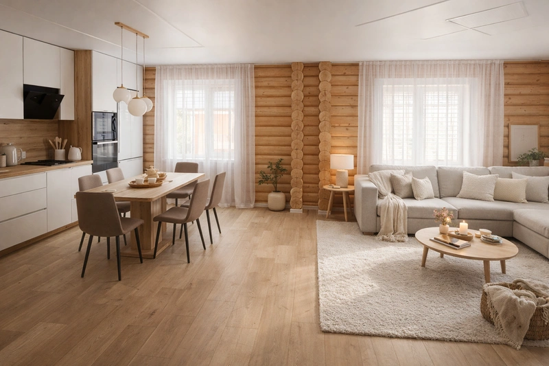 Дизайн гостиной в стиле Хюгге — фото интерьера от нейросети RoomGPT