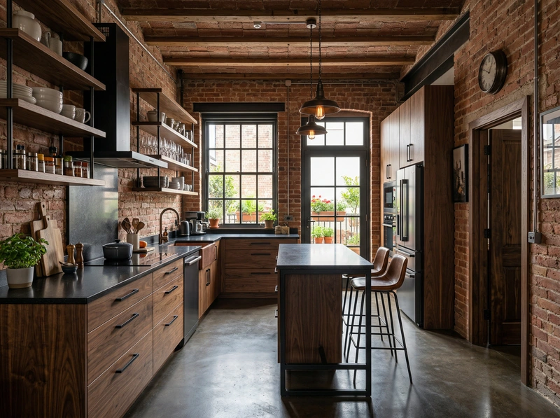 Дизайн кухни в стиле Лофт — фото интерьера от нейросети RoomGPT