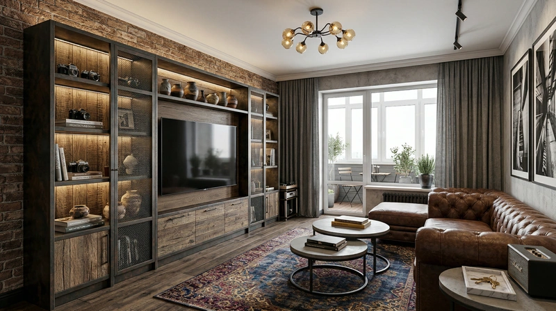 Дизайн гостиной в стиле Лофт — фото интерьера от нейросети RoomGPT