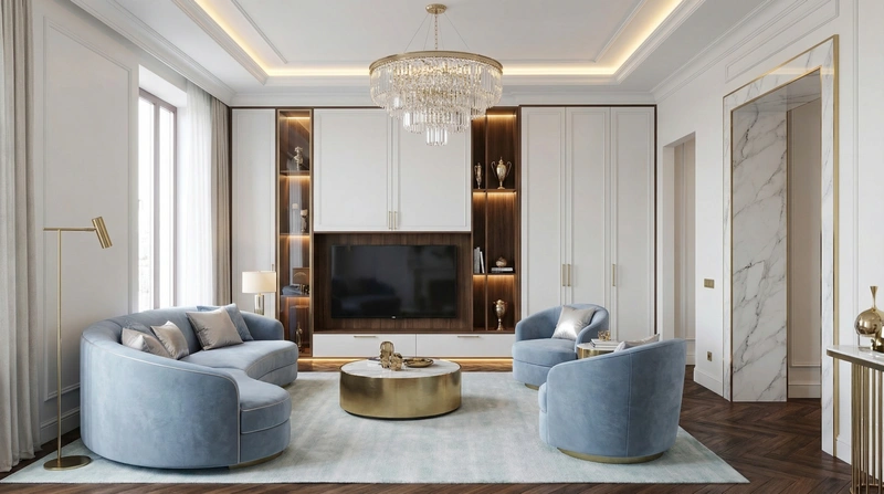 Дизайн интерьера в стиле Неоклассика — Гостиная от нейросети RoomGPT