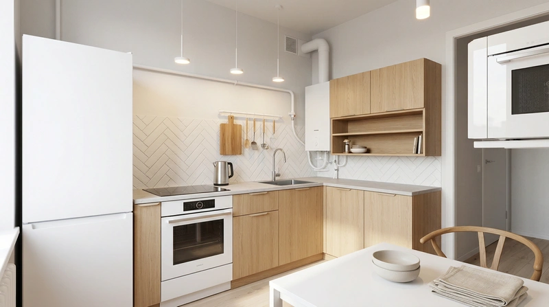 Дизайн кухни в стиле Сканди — фото интерьера от нейросети RoomGPT