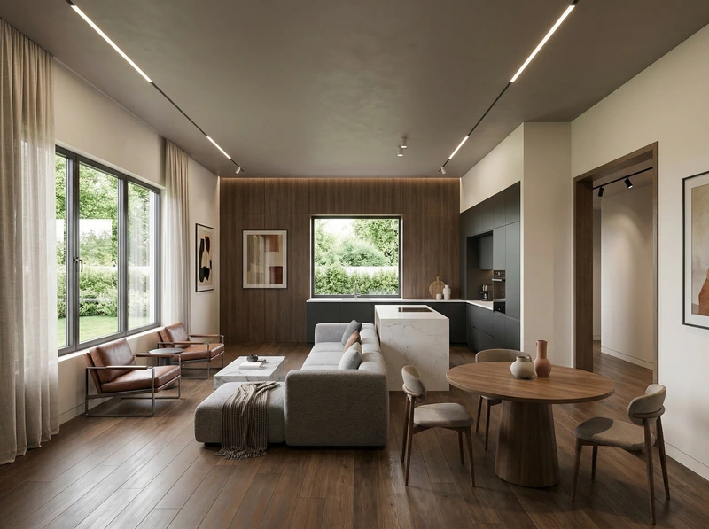 Дизайн интерьера в стиле Контемпорари — Гостиная от нейросети RoomGPT